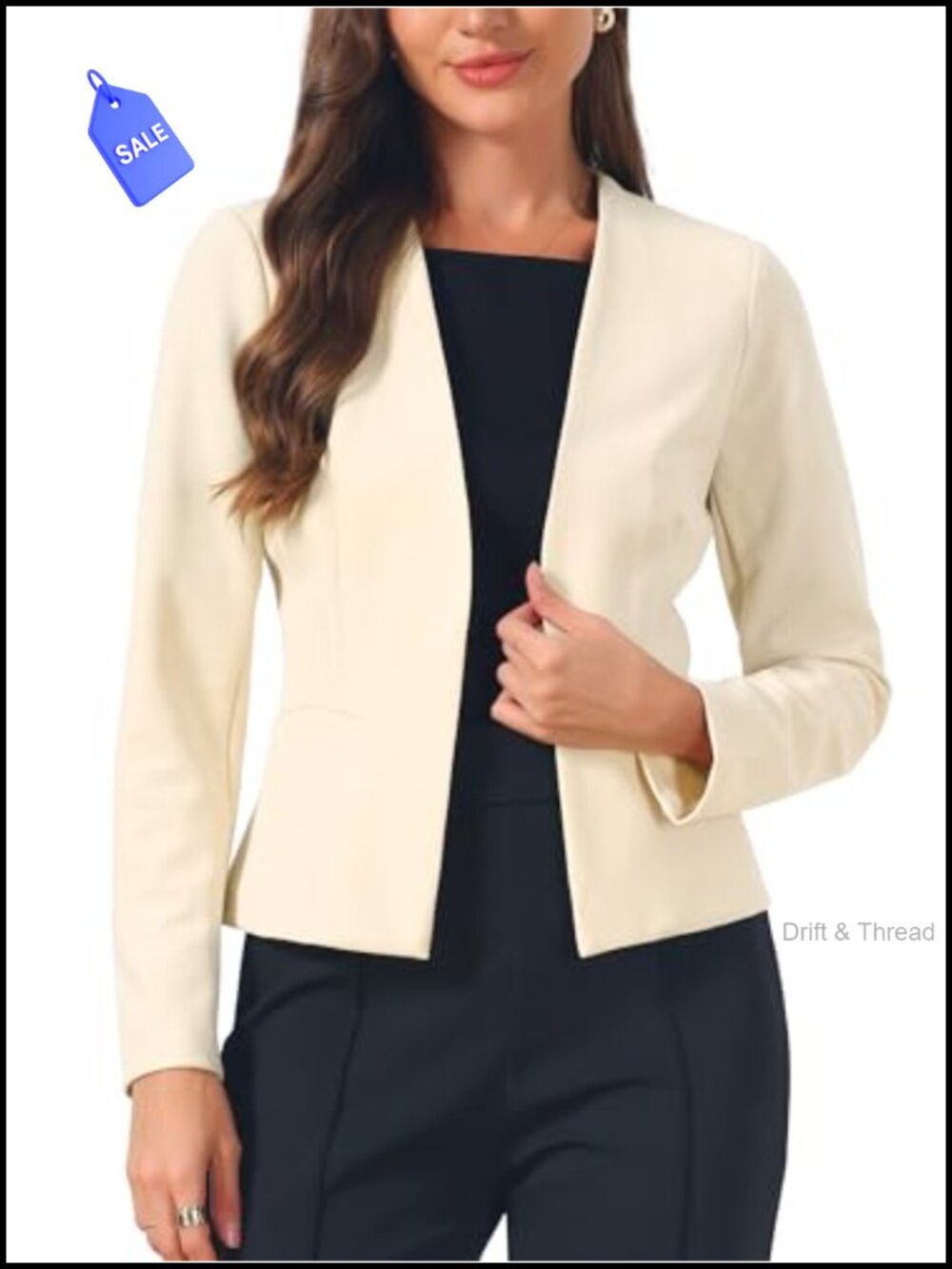 Allegra K Collarless Open Front Blazer Women's Work Suit Jacket Long Sleeve